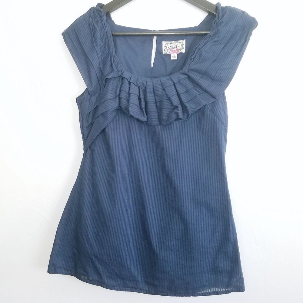 Yoana Baraschi Fitted Navy Stripe Ruffle Top